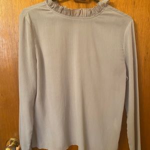 Boohoo ruffled neck grey blouse